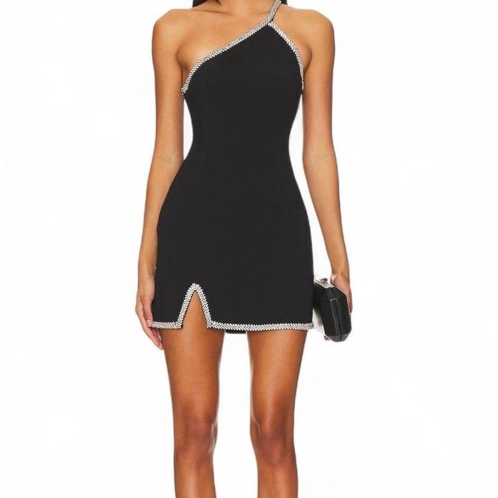 Lovers + Friends Black One-Shoulder Dress with Silver Accents